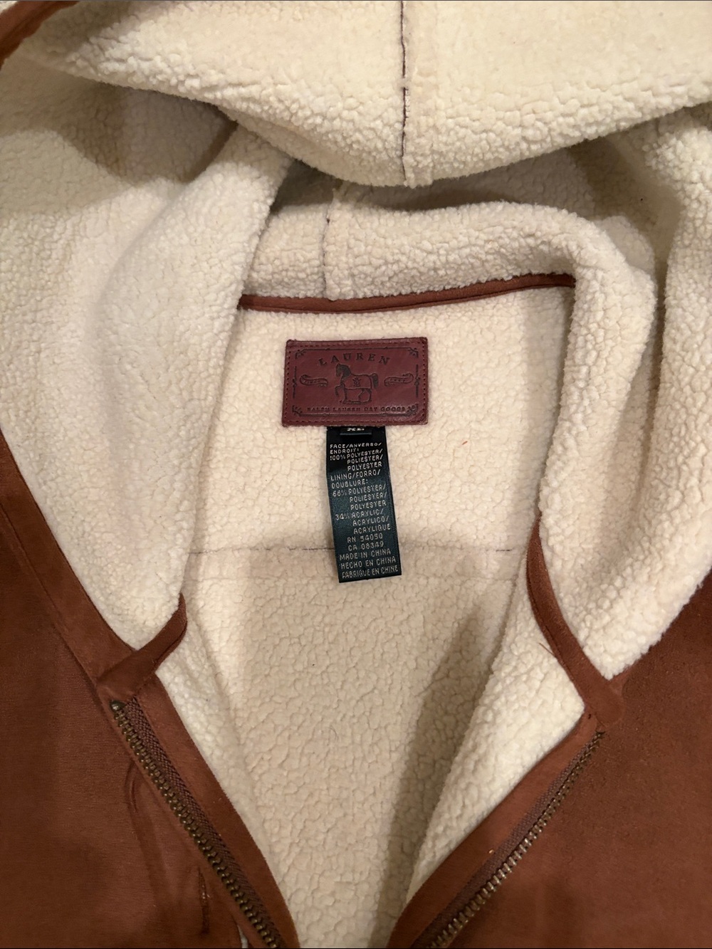 Lauren Ralph Lauren Brown Utility Jacket with Cream Sherpa Lining